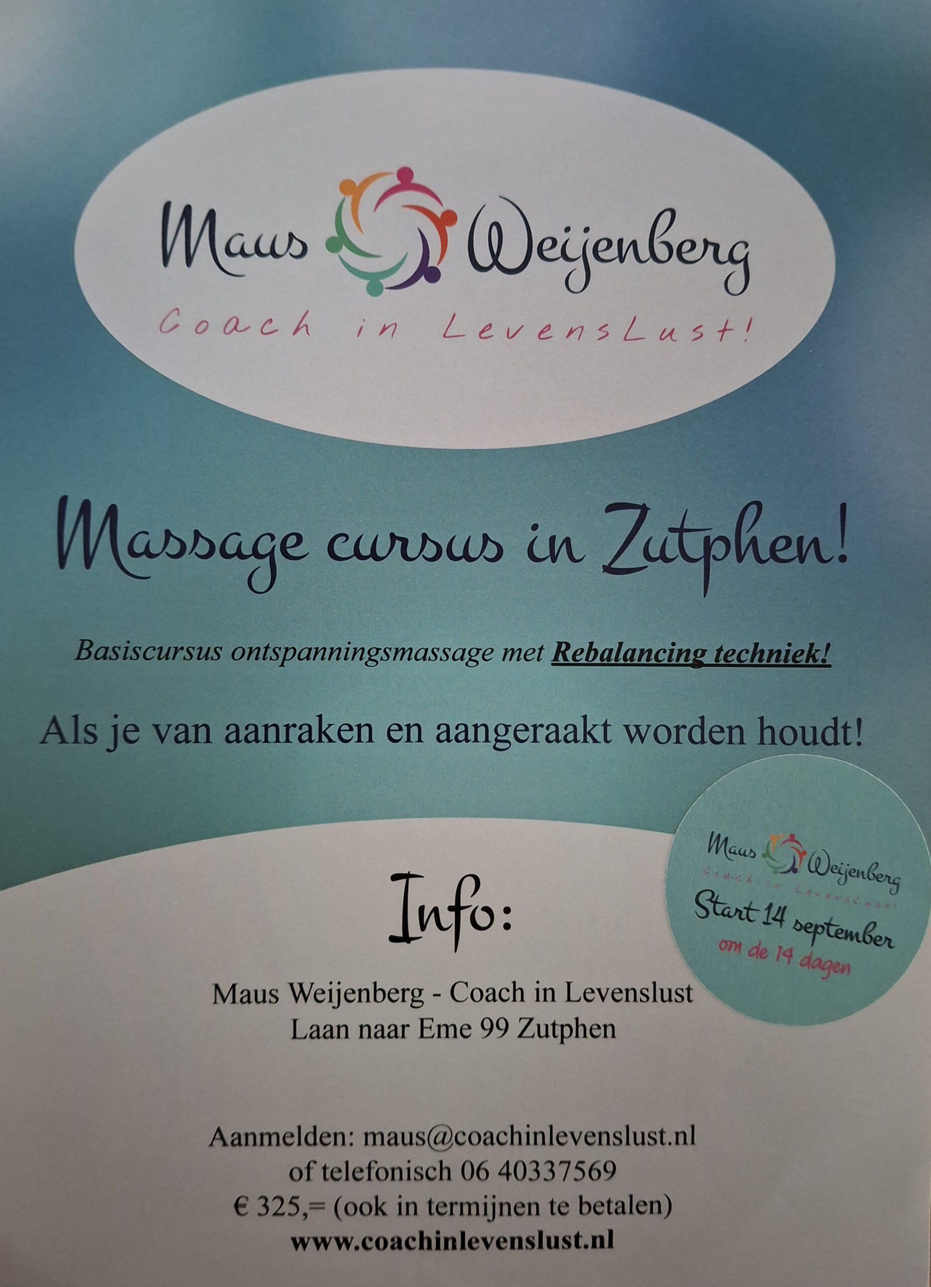 Flyer voor massagecursus september 2026